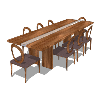现代实木餐桌椅su模型，八人餐桌草图大师模型下载