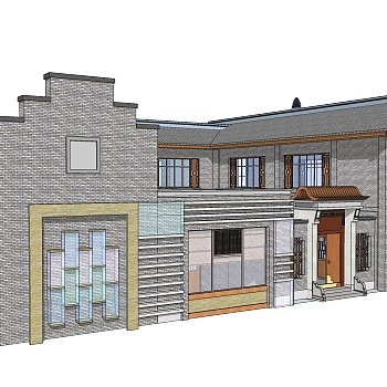 中式居住建筑草图大师模型，古建民俗sketchup模型免费下载