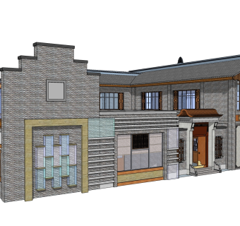 中式居住建筑草图大师模型，古建民俗sketchup模型免费下载