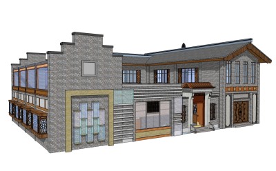 中式居住建筑草图大师模型，古建民俗sketchup模型免费下载