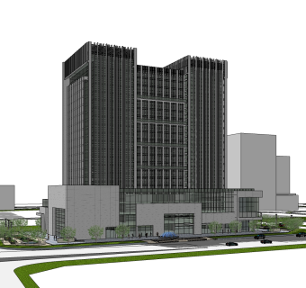 现代办公楼外观草图大师模型，办公楼外观sketchup模型免费下载