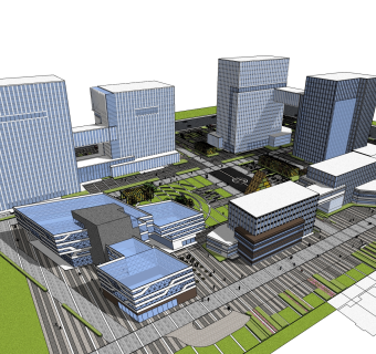 现代办公楼规划草图大师模型，办公楼规划sketchup模型免费下载