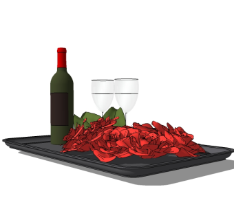 现代酒瓶酒杯托盘草图大师模型，餐具sketchup模型下载