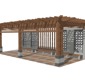 新中式造型廊架草图大师模型，造型廊架sketchup模型下载