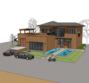 现代简约风格别墅草图大师模型，别墅SU模型下载