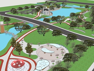 <em>湿地公园</em>景观设计草图大师模型，公园sketchup模型