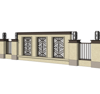 新中式围墙护栏免费su模型，栏杆草图大师模型下载