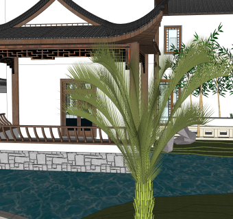 中式别墅四合院su模型下载、中式别墅四合院草图大师模型下载