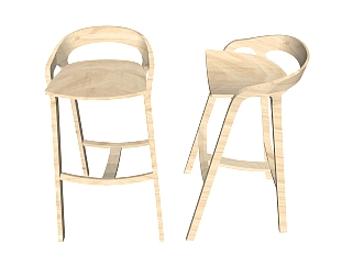 现代实木吧椅sketchup模型，固定吧椅草图大师模型下载