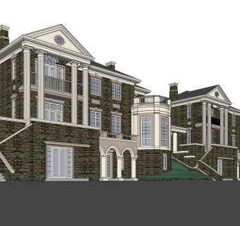 欧式连排别墅su模型方案下载，sketchup别墅草图大师模型