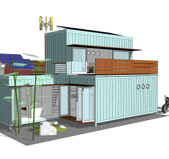 现代集装箱改造房sketchup模型，改造房草图大师模型下载