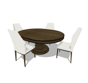 美式实木餐桌椅su模型，圆形桌子4人餐桌草图大师模型下载
