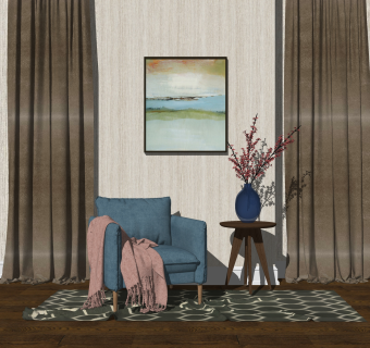 北欧布艺单人沙发su模型，单人沙发sketchup模型下载