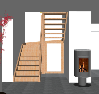 现代实木双跑平行楼梯草图大师模型，实木双跑平行楼梯sketchup模型免费下载