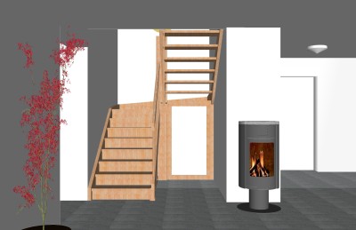 现代实木双跑平行楼梯草图大师模型，实木双跑平行楼梯sketchup模型免费下载