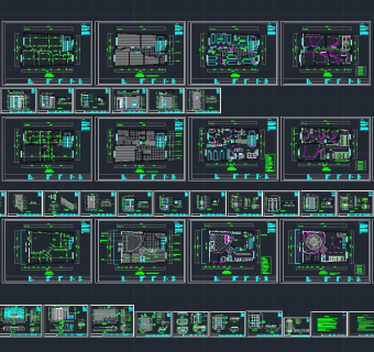 三层连锁美容院装修施工图，CAD平面施工图设计