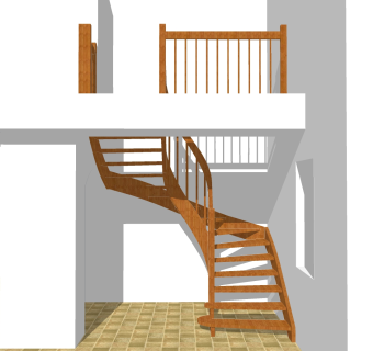 现代实木三跑楼梯草图大师模型，实木三跑楼梯sketchup模型免费下载