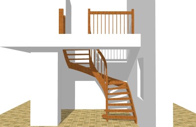 现代实木三跑楼梯草图大师模型，实木三跑楼梯sketchup模型免费下载