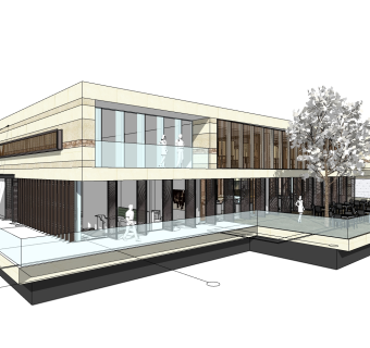 新中式售楼处洽谈区草图大师模型，售楼部建筑sketchup模型免费下载