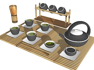 新中式茶具茶盘草图大师模型，茶具sketchup模型下载