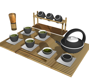 新中式茶具茶盘草图大师模型，茶具sketchup模型下载