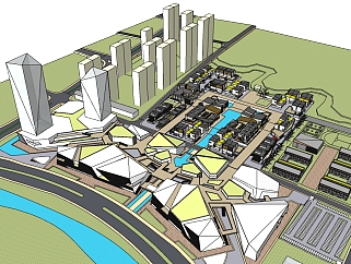 现代莲花山城市规划设计SU模型下载，城市规划草图大师模型