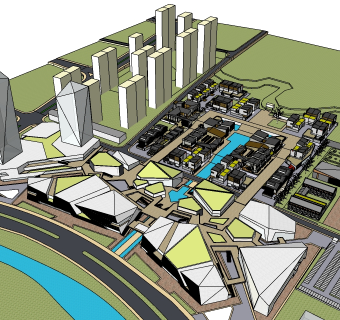 现代莲花山城市规划设计SU模型下载，城市规划草图大师模型