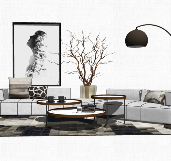 北欧风格多人沙发su模型，多人沙发sketchup模型下载