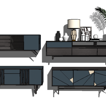 现代电视柜组合草图大师模型，电视柜sketchup模型下载