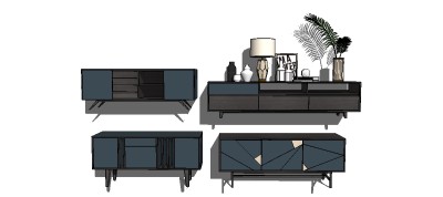 现代电视柜组合草图大师模型，电视柜sketchup模型下载