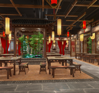中式餐厅火锅店施工图CAD图纸，餐厅cad设计图纸下载