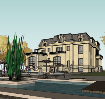 法式独栋别墅su模型免费下载，别墅sketchup模型分享