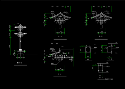 状元牌坊全套施工图，牌坊CAD建筑图纸下载