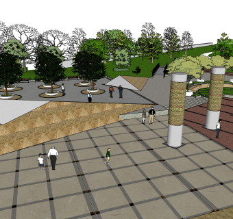 现代中式公园广场景观草图大师模型，广场景观sketchup模型skp文件分享