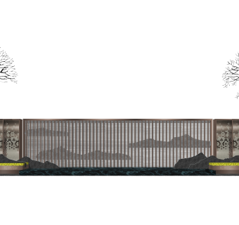 新中式景墙sketchup模型下载