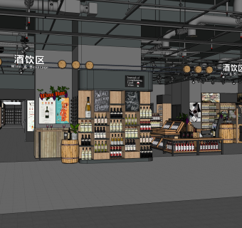 工业风超市酒水区su模型，超市sketchup模型下载