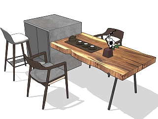 现代<em>原木茶桌</em>椅su模型，茶桌sketchup模型下载