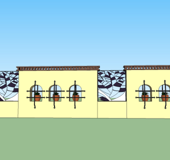 现代围墙围栏草图大师模型，围墙sketchup模型skp模型下载