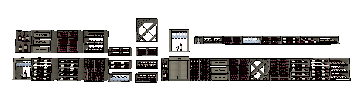 现代实木酒柜草图大师模型，酒柜sketchup模型下载