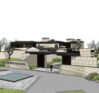 现代售楼处建筑方案草图大师模型，售楼部建筑sketchup模型免费下载