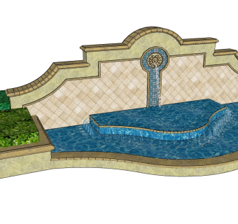 欧式景观墙skp文件下载，景观墙SU模型