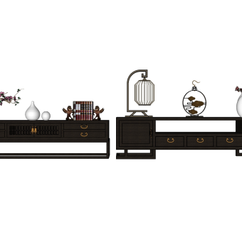 新中式电视柜草图大师模型，电视柜sketchup模型下载