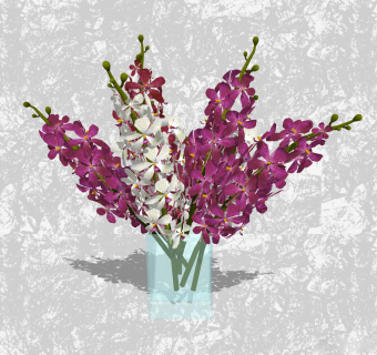 万代兰插花艺草图大师模型，花瓶插花艺术装饰sketchup模型下载