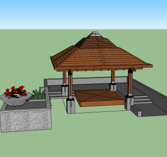 东南亚风格木亭sketchup模型下载，木亭草图大师模型
