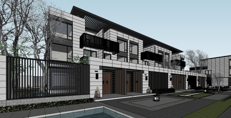 新中式连排别墅草图大海寺模型，别墅sketchup模型