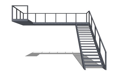 现代钢结构单跑楼梯草图大师模型，钢结构单跑楼梯sketchup模型免费下载