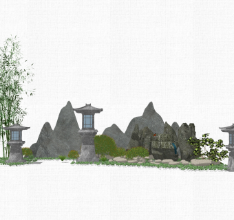 中式枯山水园艺小品草图大师模型，室外造型景观设计sketchup模型免费下载