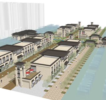 欧式大理石建筑商业街草图大师模型，商业综合体sketchup模型免费下载