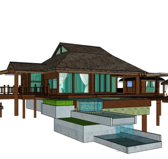 东南亚别墅su模型免费下载，sketchup别墅草图大师模型
