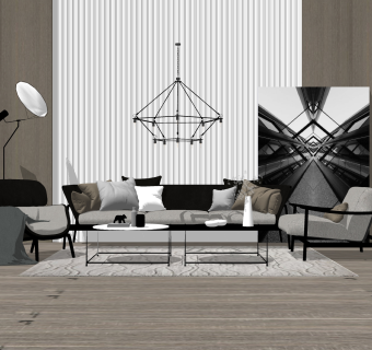 现代布艺沙发组合su模型，布艺沙发组合skp模型下载草图大师